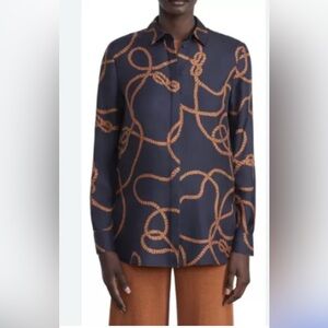 LAFAYETTE 148 NEW YORK Ruxton Cloud Multi Silk Rope-Print Blouse M